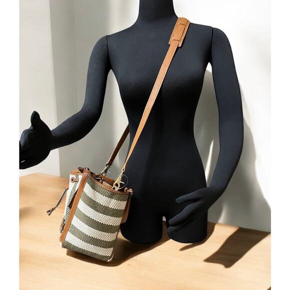 Tory Burch McGraw Stripe Dragonfly Drawstring Satchel Bag - Picture 9 of 13